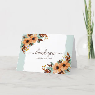 Rustic Mint och Brown Blommigt Bröllop Tack Kort