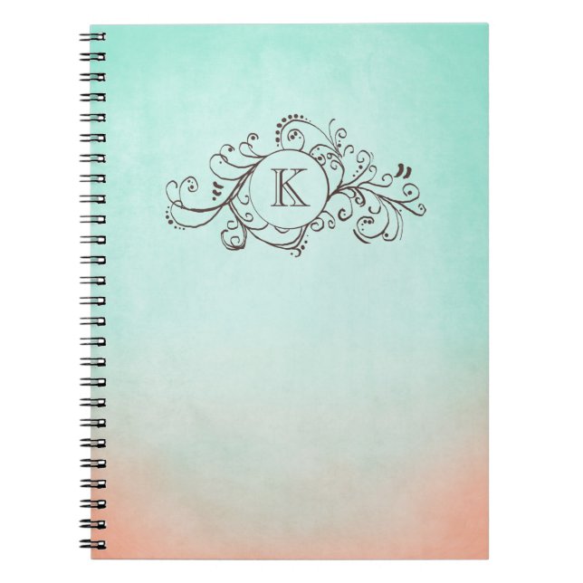 Rustic Mint och Peach Bohemian Flourish Anteckningsbok (Framsidan)