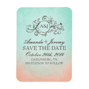 Rustic Mint och Peach Bohemian Spara datumet Magnet
