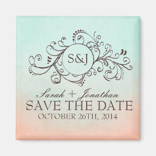 Rustic Mint och Peach Bohemian Spara datumet Magnet