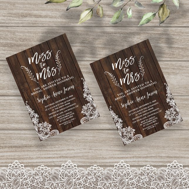 Rustic Miss till Wood Snöre Möhippa Inbjudningar (miss to mrs invitation)