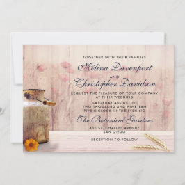 Rustic Mjölk Can med Wheat and Flowers Bröllop Inbjudningar