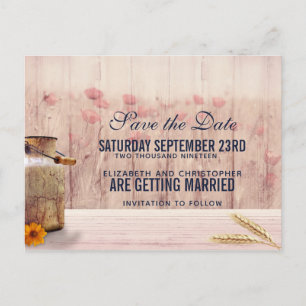 Rustic Mjölk can with Flowers Save Date Vykort