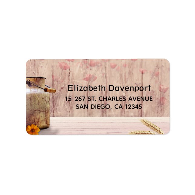 Rustic Mjölk Kan Land Stil på Wood Adressetikett (Framsidan)