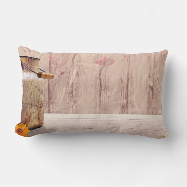 Rustic Mjölk Kan Land Stil på Wood Lumbarkudde (Framsida)
