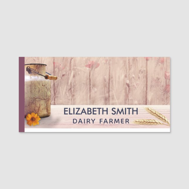 Rustic Mjölk Kan Land Stil på Wood Namnbricka (Framsida)