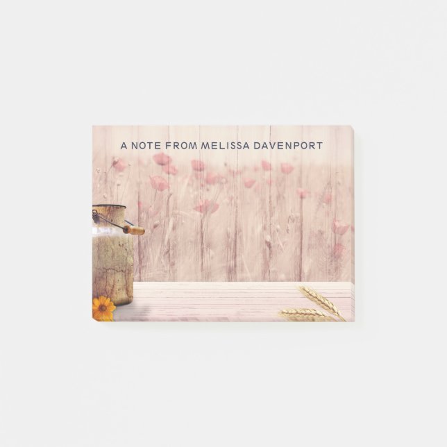 Rustic Mjölk Kan Land Stil på Wood Post-it Block (Framsida)