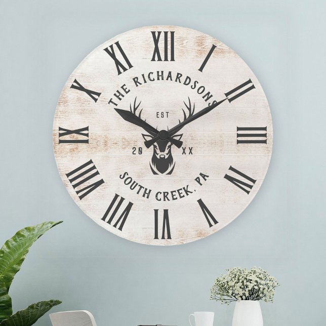 Rustic Modern Anpassningsbar Family Namn-bondeshus Stor Klocka (Skapare uppladdad)