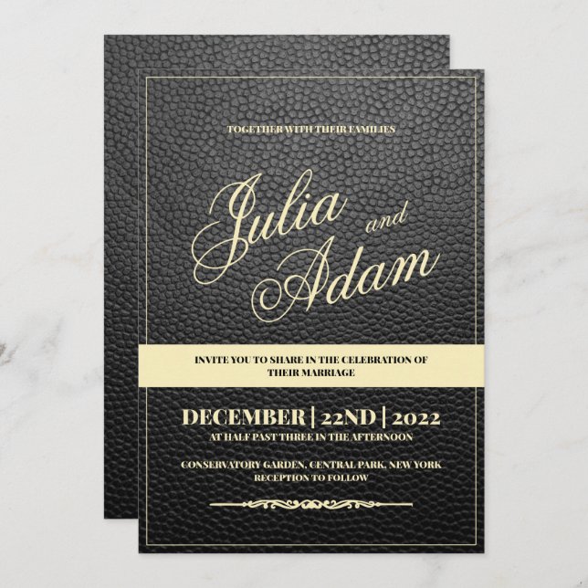 Rustic Modern Black Leather Wedding bjudande Inbjudningar (Fram/baksida)
