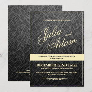 Rustic Modern Black Leather Wedding bjudande Inbjudningar