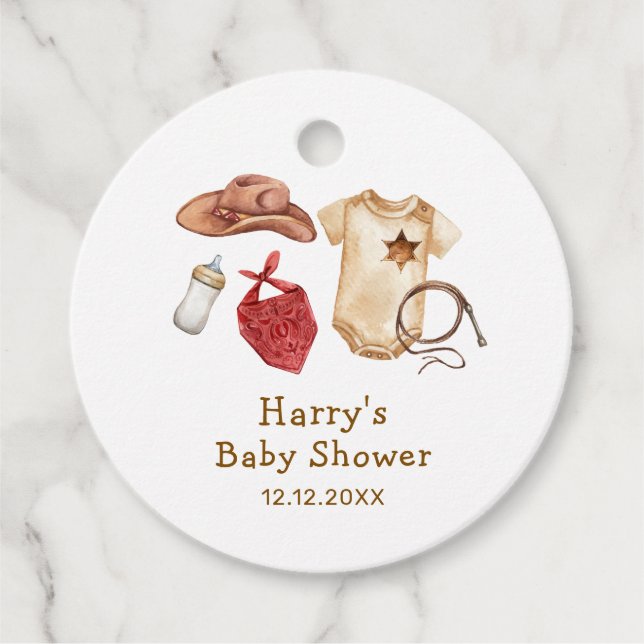 Rustic Modern Boho Western Cowboy Baby Shower Gåvor Etiketter (Framsida)