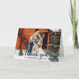 Rustic Modern Calligraphy Photo Bröllop Fold Tack Kort