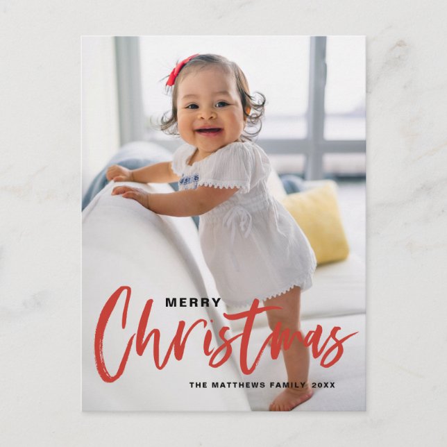 Rustic Modern Calligraphy Red God jul Helg Vykort (Framsida)