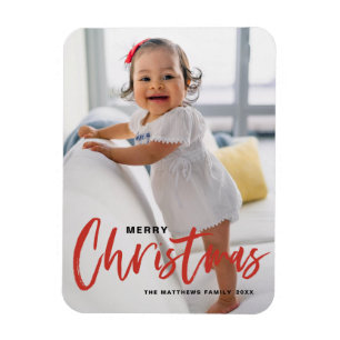 Rustic Modern Calligraphy Red God jul Magnet