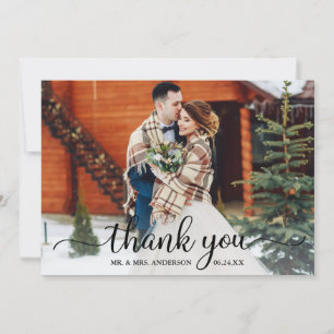Rustic Modern Calligraphy Script Photo Bröllop Tack Kort