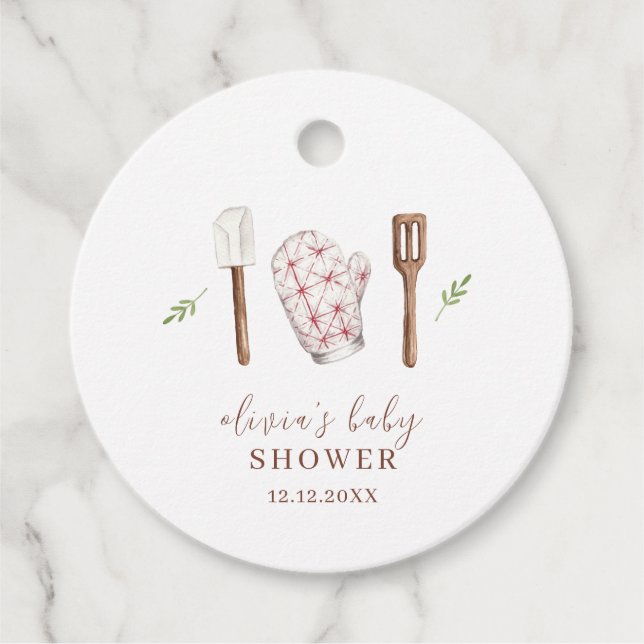 Rustic Modern Chef Kitchen Saker Baby Shower Gåvor Etiketter (Framsida)