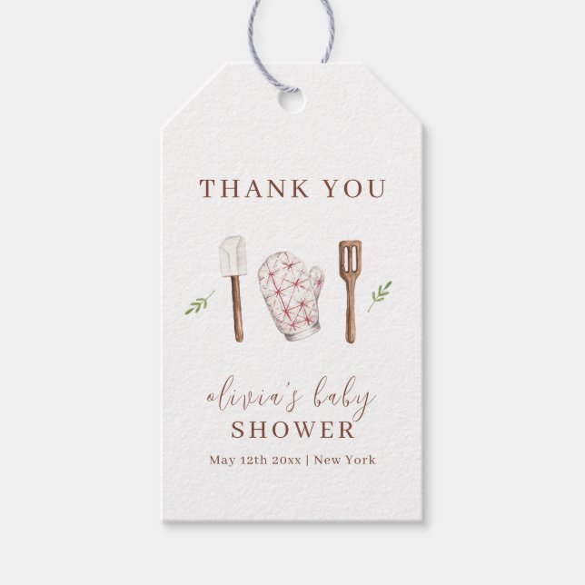 Rustic Modern Chef Kitchen Saker Baby Shower Presentetikett (Framsidan)