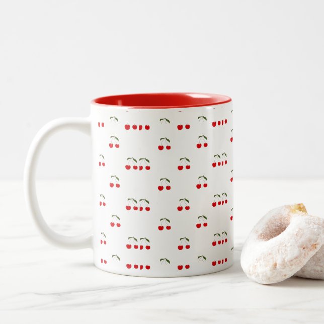 Rustic Modern Cherry Mönster Två-Tonad Mugg (Med munk)