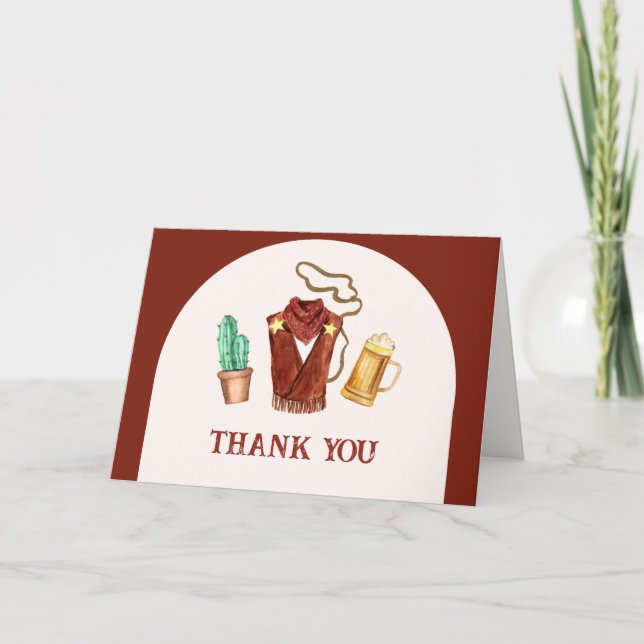 Rustic Modern Cowboy Cactus Beer Arch Baby Shower Tack Kort (Framsida)