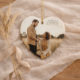 Rustic Modern Engagement Photo Heart Keepsake  Julgransprydnad Keramik