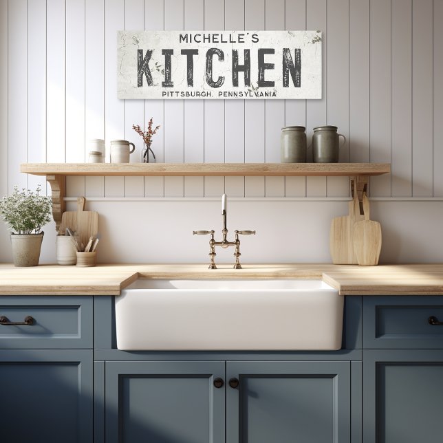 Rustic Modern Farmhouse Kitchen & City Long Canvastryck (Skapare uppladdad)
