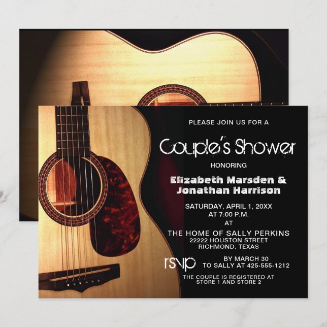 Rustic Modern Guitar Musical Couples Shower Inbjudningar (Fram/baksida)