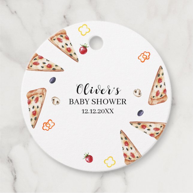 Rustic Modern Italice Pizza Baby Shower Gåvor Etiketter (Framsida)