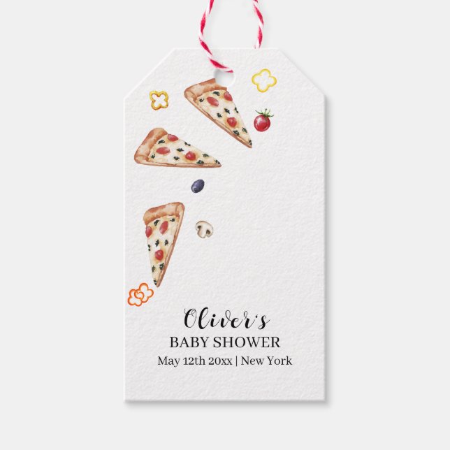 Rustic Modern Italice Pizza Baby Shower Presentetikett (Framsidan)