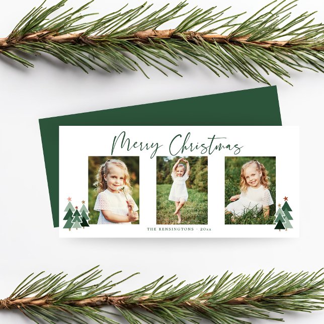 Rustic Modern Julgranar Helgdag 3 Photo (Rustic Modern Christmas Trees Holiday 3 Photo Card)