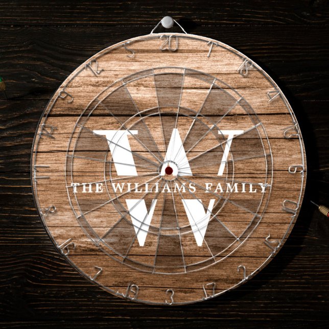 Rustic Modern Monogram Family Namn Vintage Wood Darttavla (Skapare uppladdad)