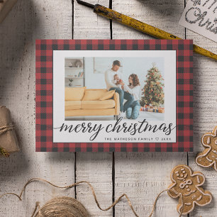 Rustic Modern Red Black Play-julfoton Julkort