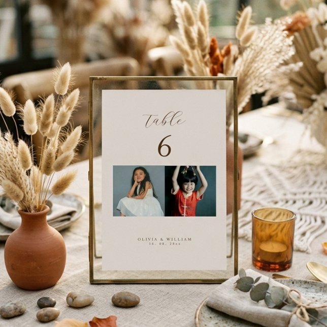 Rustic Modern Script Barndomsfoton som Bordsnummer (Skapare uppladdad)