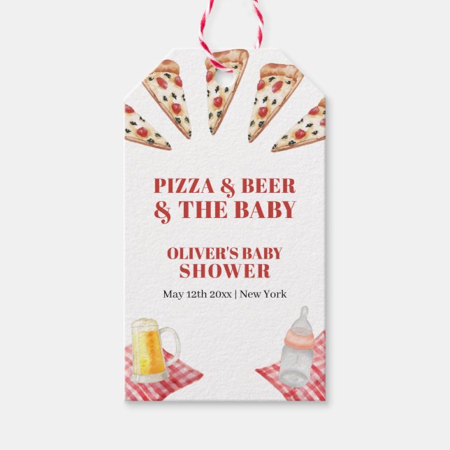 Rustic Modern Slice Pizza Öl Baby Shower Presentetikett (Framsidan)