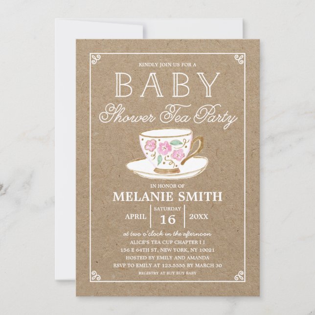 Rustic Modern Tea Party | Baby Shower Inbjudningar (Framsida)