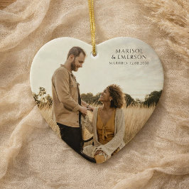 Rustic Modern Wedding Photo Heart Keepsake  Julgransprydnad Keramik