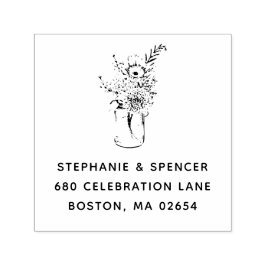 Rustic Modern Wildblommason Burk Bröllop Adress Självfärgande Stämpel