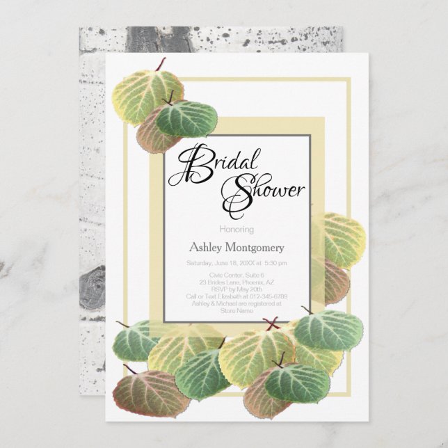 Rustic Möhippa Aspen Bark och Löv Inbjudningar (Fram/baksida)