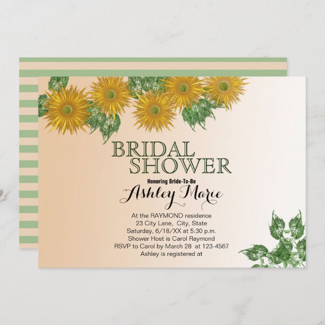 Rustic Möhippa Blommigt Lövs Golden Ombre Inbjudningar (Fram/baksida)