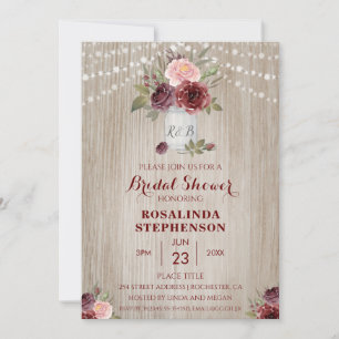 Rustic Möhippa Red Blommigt Wood Background Inbjudningar
