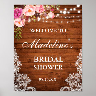 Rustic Möhippa Wood Rosa Blommigt Snöre Poster