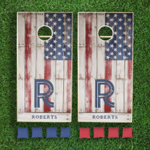 Rustic Monogram American Flagga