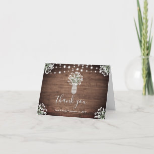 Rustic Monogram Blommigt Mason Burk Ljus Bröllop Tack Kort
