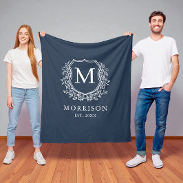 Rustic Monogram Blue Vapensköld Newlyged Bröllop Fleecefilt