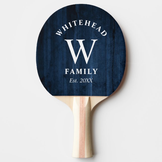 Rustic Monogram Blue Wood Pingisracket (Framsidan)