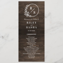 Rustic Monogram Bröllop Ceremony Flat Programme Program