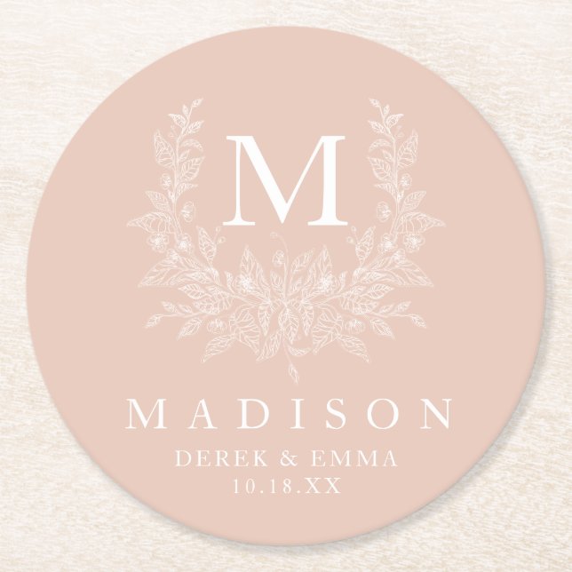 Rustic Monogram Bröllop Papper Underlägg Rund (Framsidan)