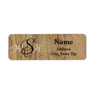 Rustic Monogram Brown Stripe Woodgrain Adress Returadress Etikett