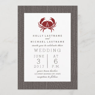 Rustic Monogram Crab Bröllop Inbjudningar