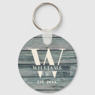 Rustic Monogram Driftwood Anpassningsbar Family Na Nyckelring