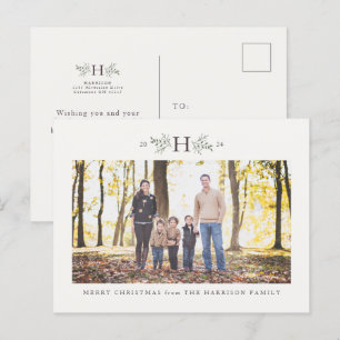 Rustic monogram en fotofamiljs helgdag helg vykort